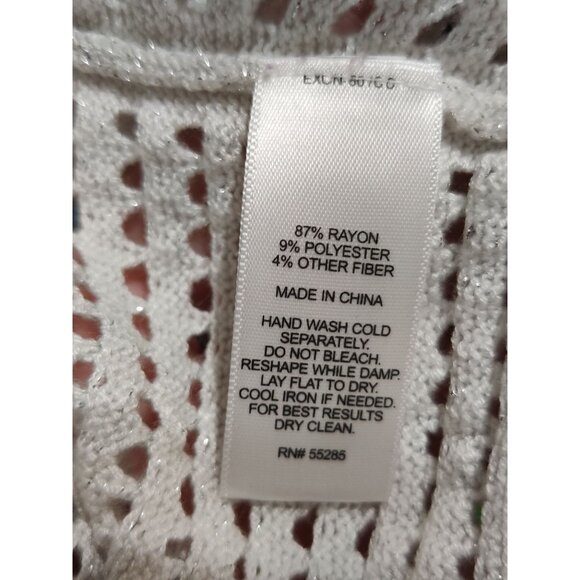 Express S Womens Sweater Silver Metallic Open Knit Pullover Sheer Sparkle Top - Picture 7 of 12